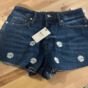 Forever 21 Dark Blue Jean Shorts with Floral Embroidery